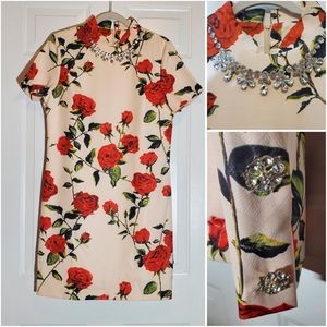 Vintage New Dragon Floral Dress with Jewelry Detail